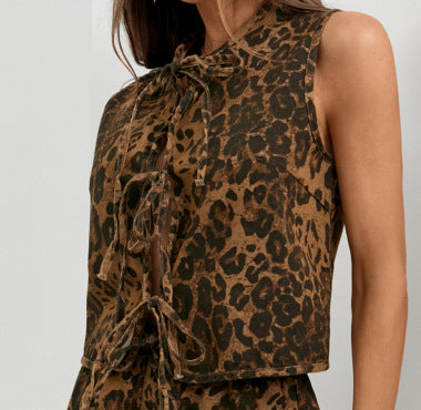 Robe-blouse sans manches pour femmes avec cordon de serrage et imprimé léopard moderne Chic und Stil