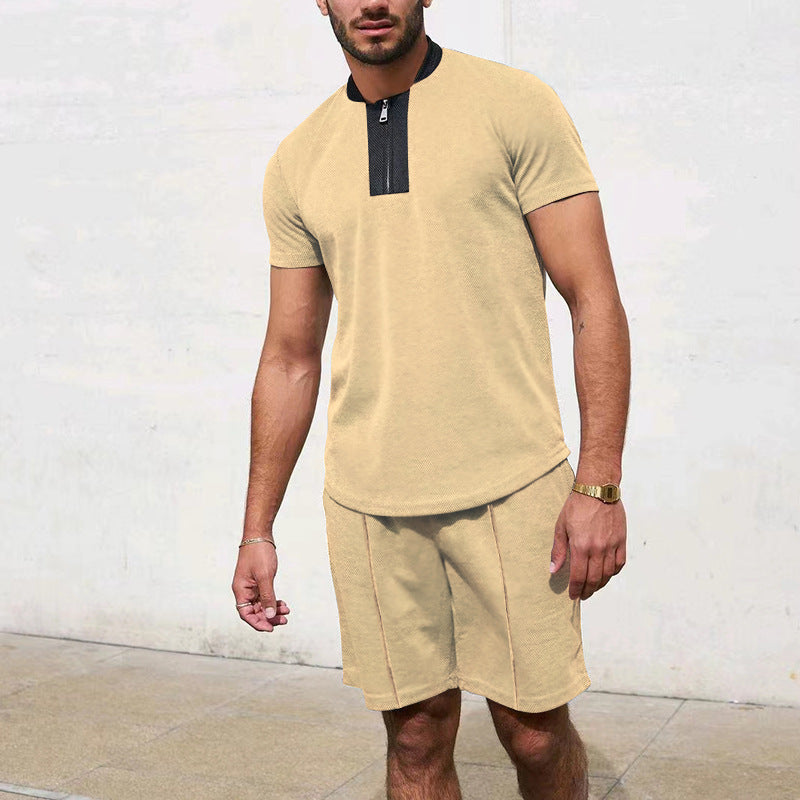 T-shirt de sport pour hommes à manches courtes avec zip et shorts de jogging Chic und Stil