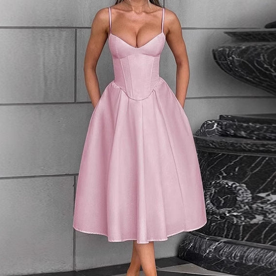 Robe midi élégante pour femme avec bustier intégré et jupe volumineuse Chic und Stil