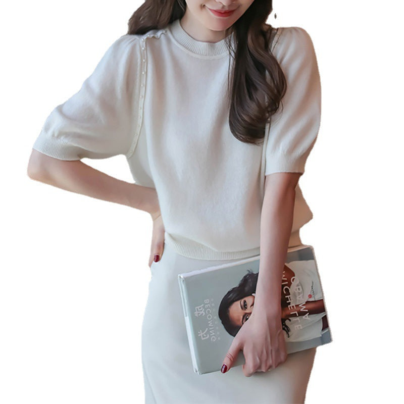 Top en tricot élégant pour femmes orné de perles Chic und Stil