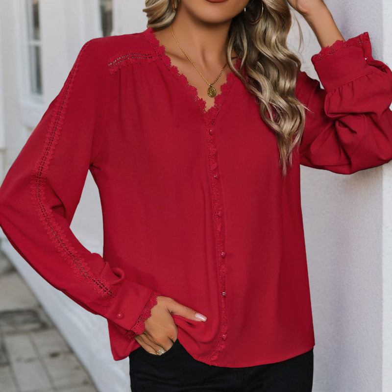 Blouse élégante pour femmes avec des accents en dentelle et patte de boutonnage Chic und Stil