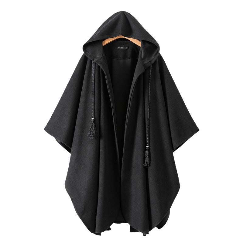Women's transition poncho with hood and stylish fringes Chic and Style