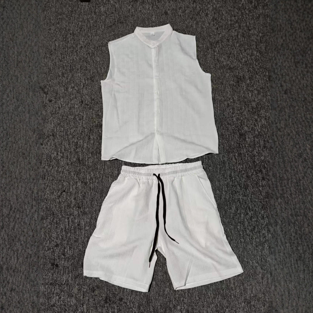 Hommes Décontracté Sans Manches Boutonné Ensemble Chic und Stil