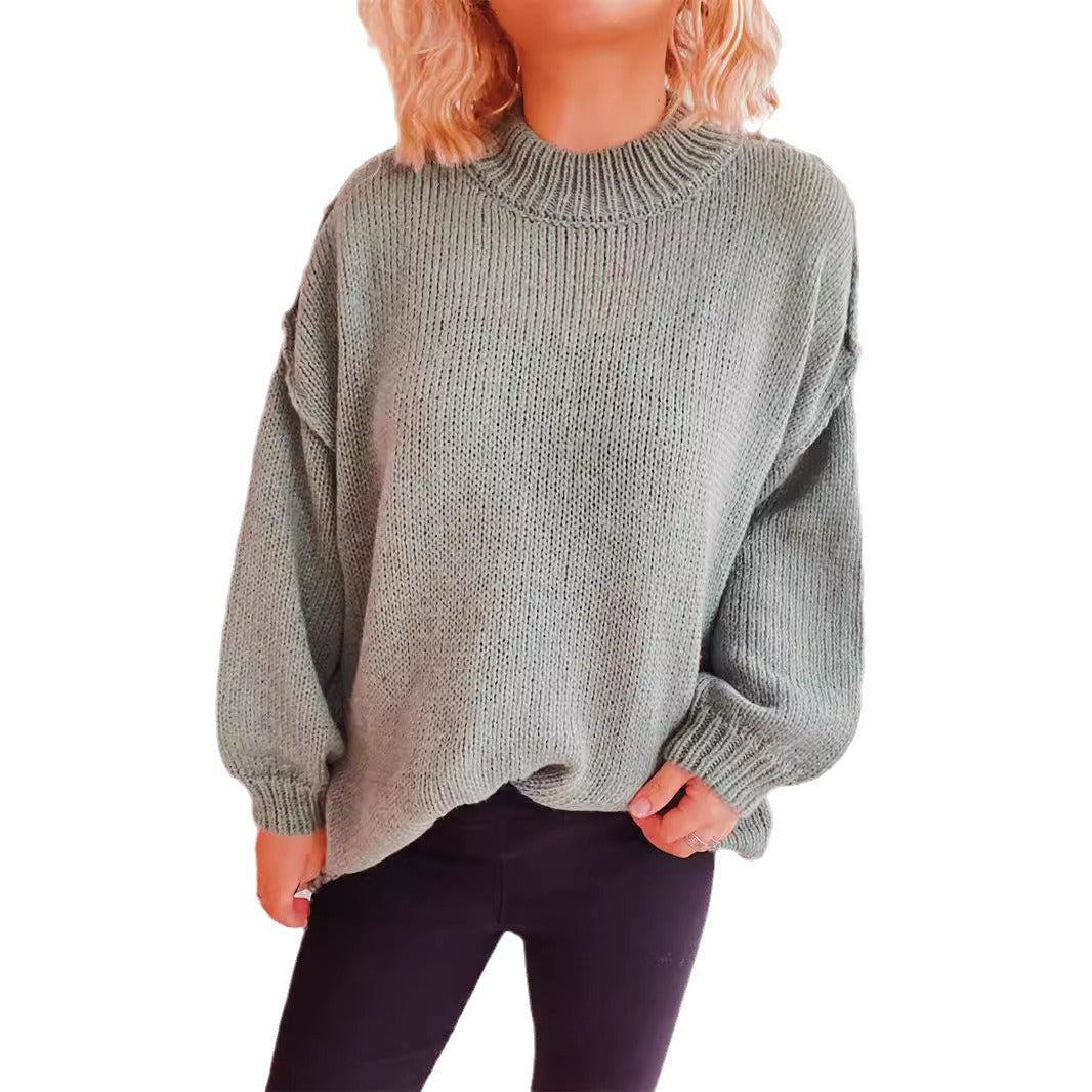 Pull en maille épaisse décontracté pour femmes avec col haut et coupe ample Chic und Stil