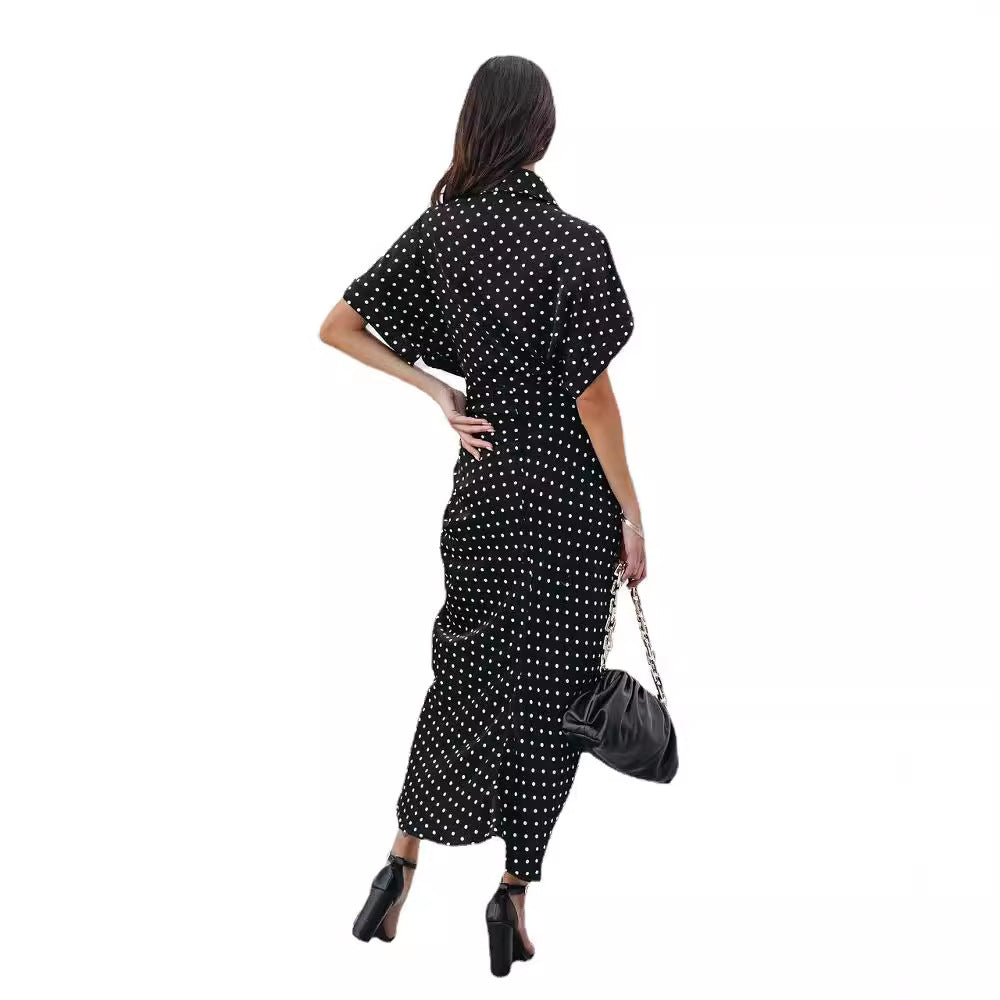 Robe midi à pois pour dames avec ceinture à nouer Chic und Stil