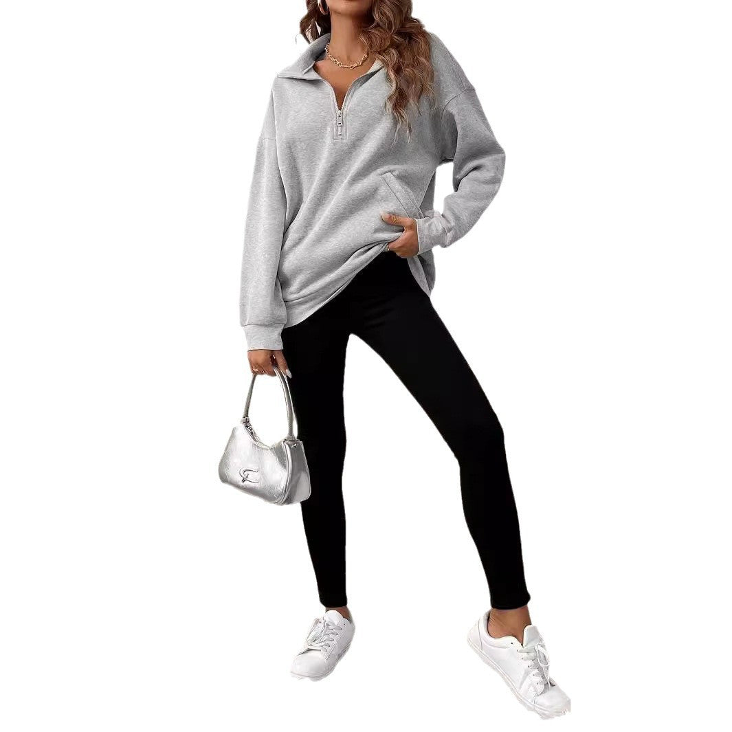 Pull décontracté pour femmes avec fermeture éclair courte et poche kangourou Chic und Stil