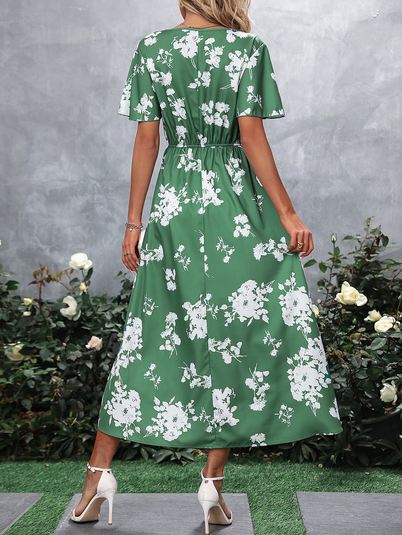 Robe maxi décontractée pour femmes avec motif floral et taille élastique Chic und Stil