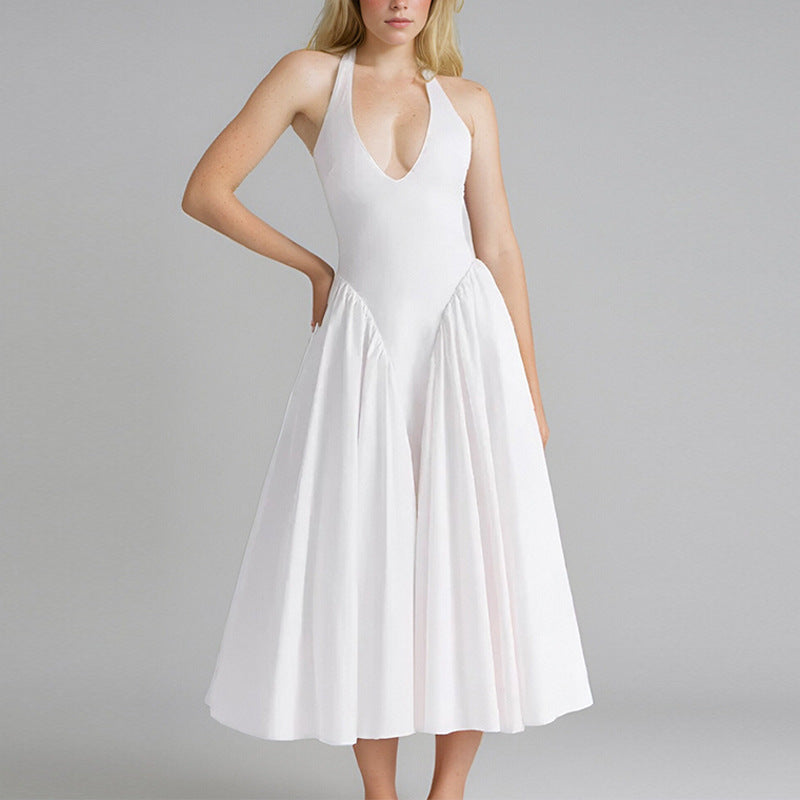 Robe midi femme avec décolleté V plongeant et jupe fluide Chic und Stil