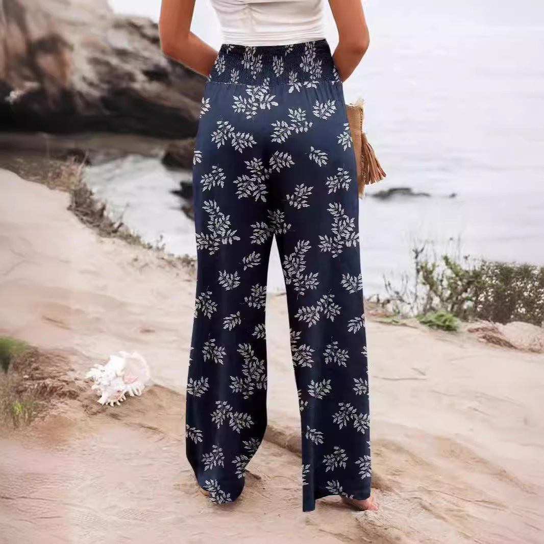 Chic and Style Women's Palazzo Pants with Elastic Waist and Floral Pattern