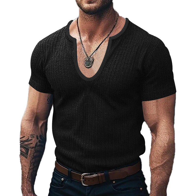 T-shirt pour hommes à col en V côtelé Chic und Stil