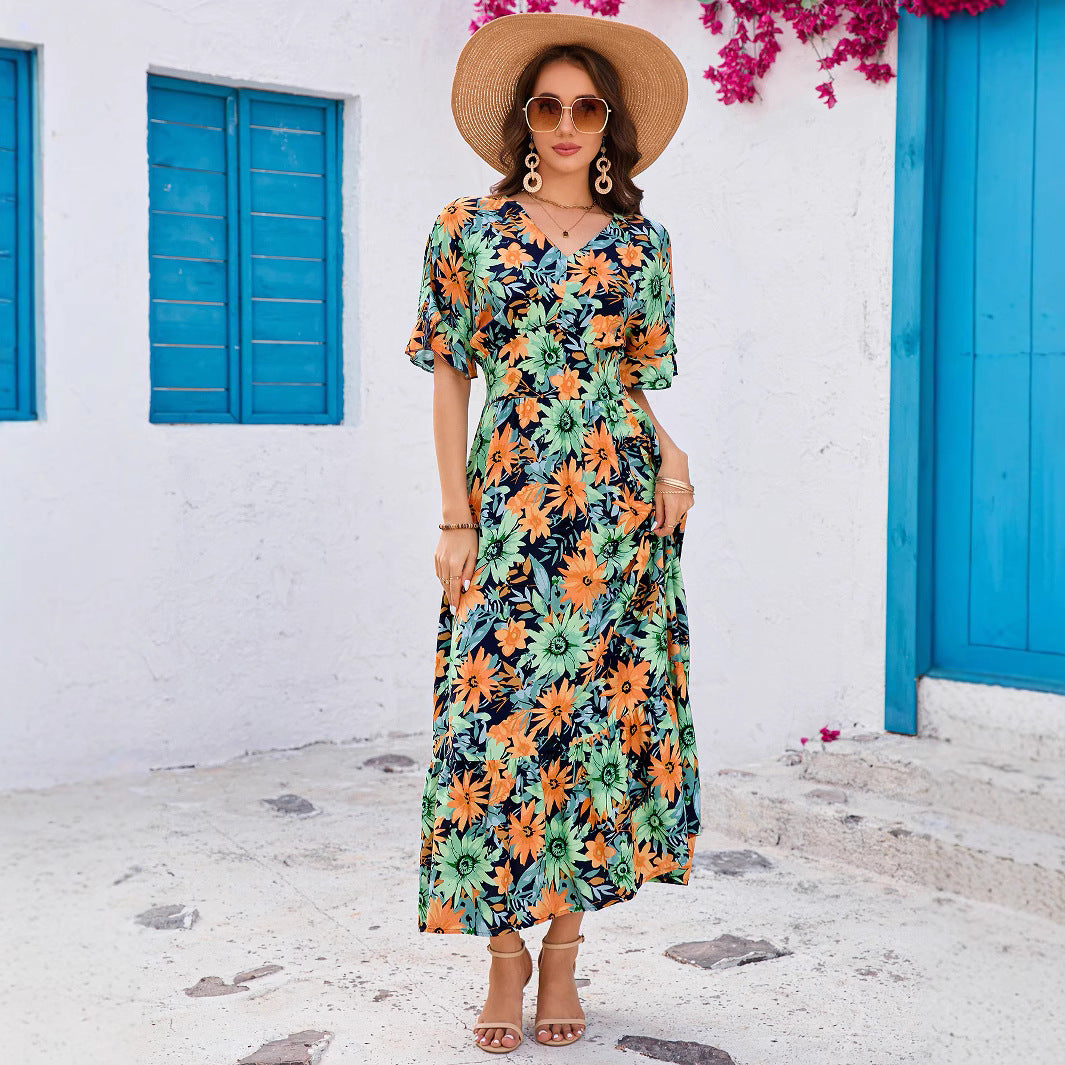 Robe maxi florale pour femmes avec des manches volantes Chic und Stil