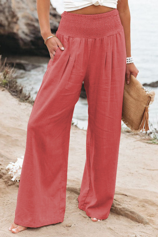 Pantalon d'été pour femmes, coupe large, avec taille élastique et détails de resserrement Chic und Stil