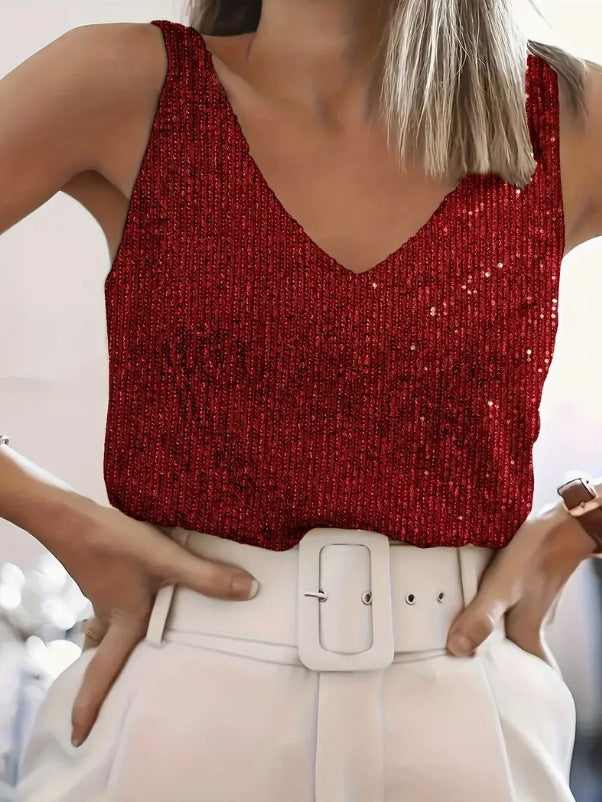 Dames Débardeur Paillettes en V Chic und Stil