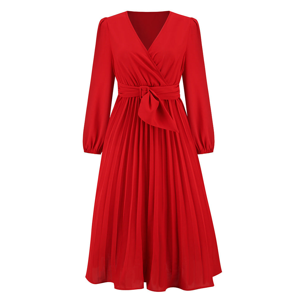 Robe portefeuille plissée pour femmes avec décolleté en V élégant et ceinture à la taille Chic und Stil