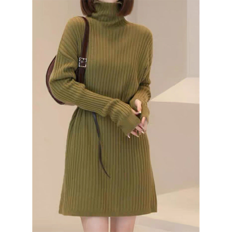 Robe tricot côtelé à col roulé pour femmes avec ceinture auto-stable Chic und Stil