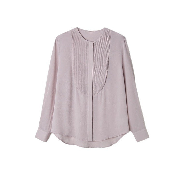 Blouse à boutons plissée à manches longues pour femmes Chic und Stil