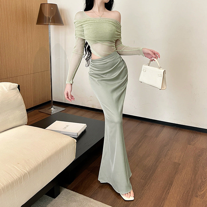 Robe maxi off-shoulder à fronce Chic und Stil femmes