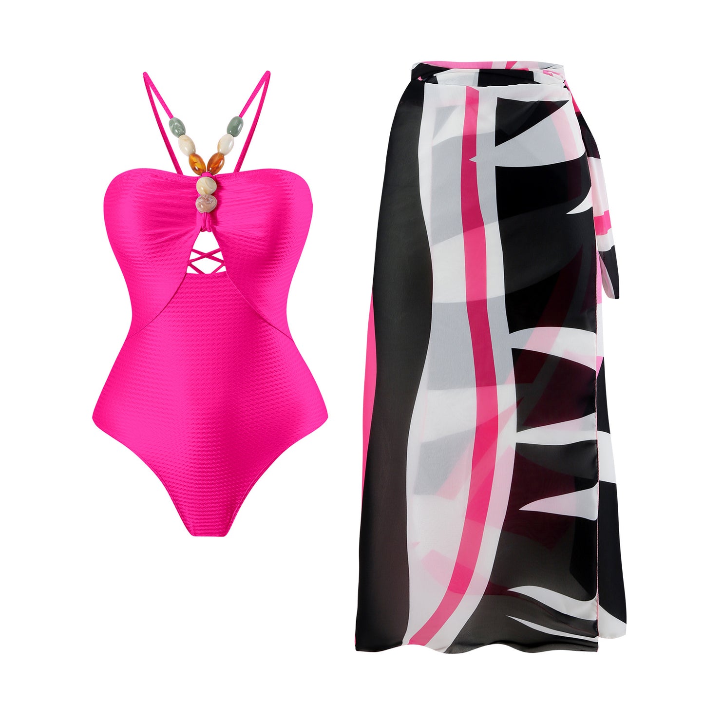Maillot de bain une pièce pour femmes avec des accents en perles décoratives et une élégante jupe maxi Chic und Stil