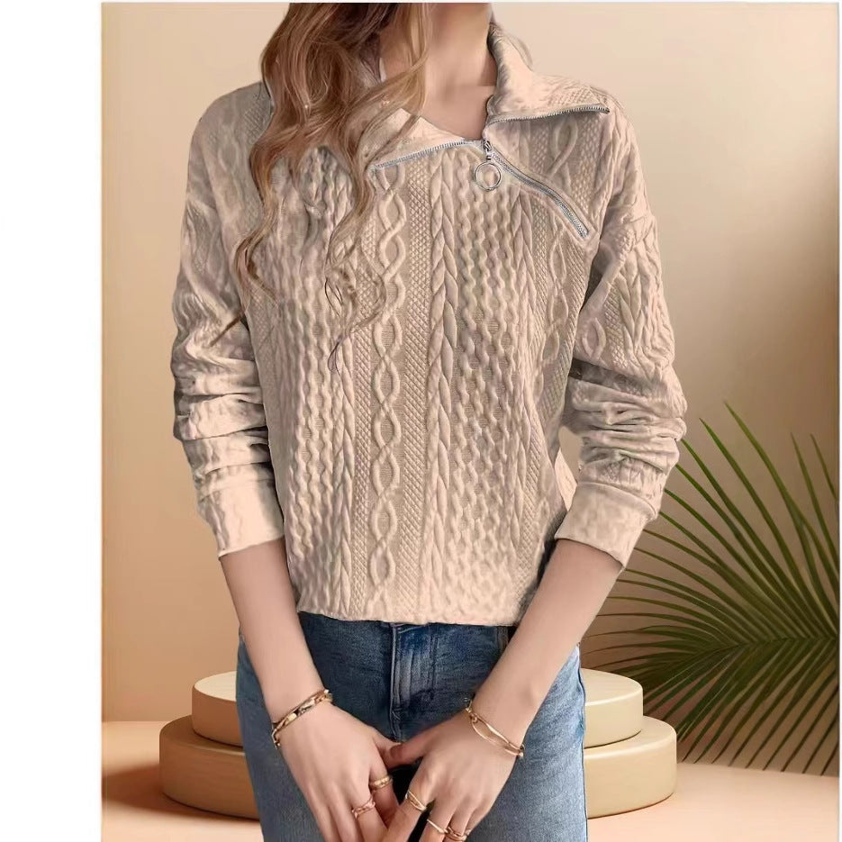 Pull en tricot pour femmes avec demi-zip et design texturé Chic und Stil