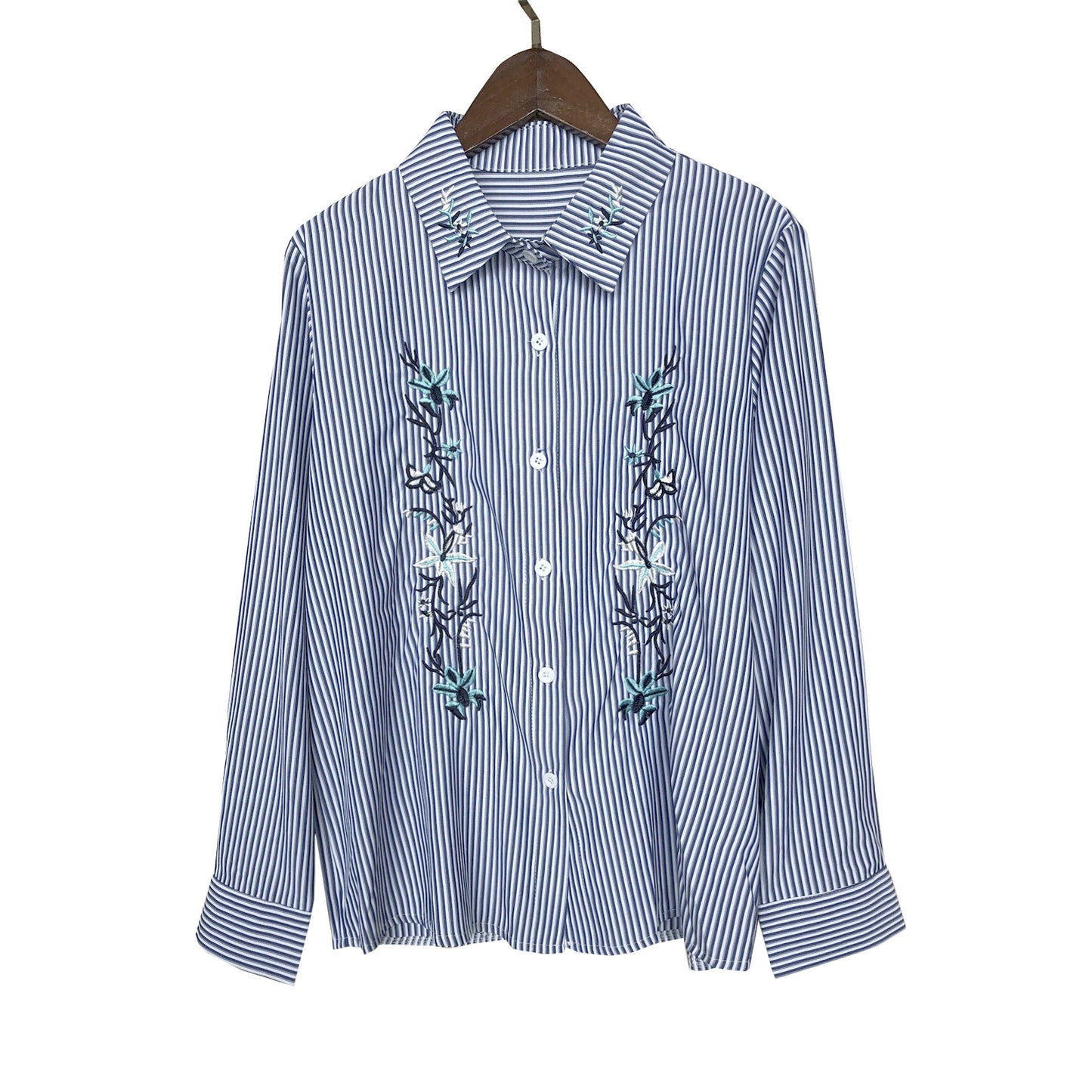 Chemise à boutons à rayures brodée pour femmes Chic und Stil