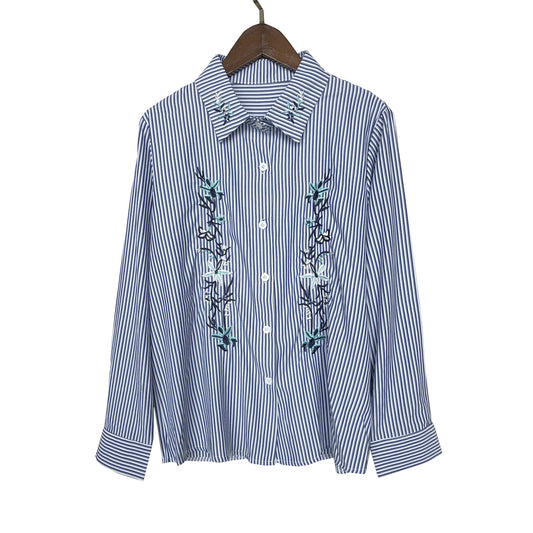 Chemise à boutons à rayures brodée pour femmes Chic und Stil