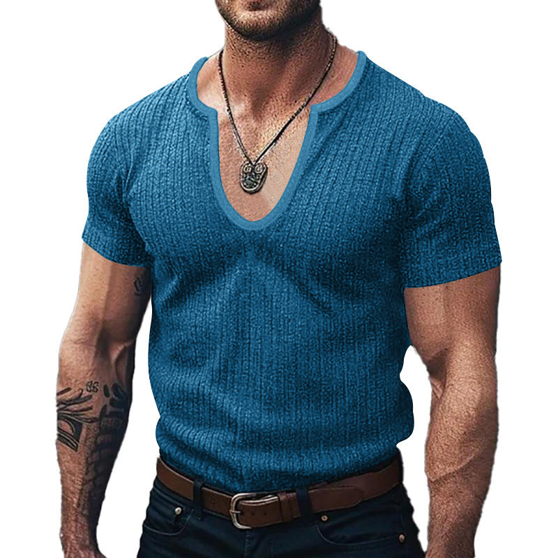 T-shirt pour hommes à col en V côtelé Chic und Stil