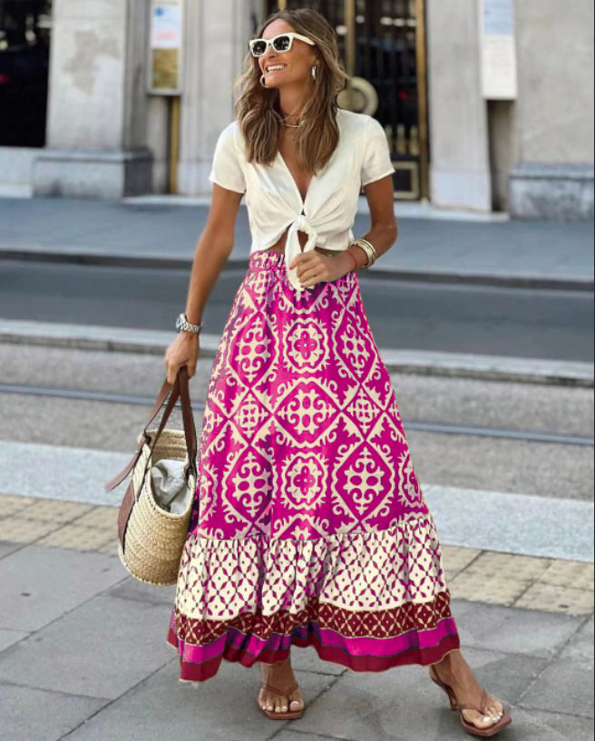 Jupe maxi pour femme au design ethnique ludique avec ourlet volumineux Chic und Stil