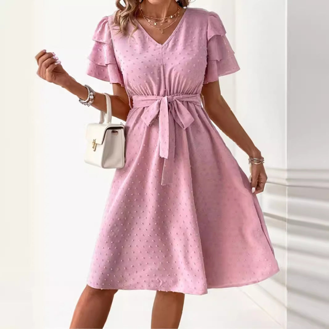 Femme Élégante Robe à Manches Volantes Col V Chic und Stil