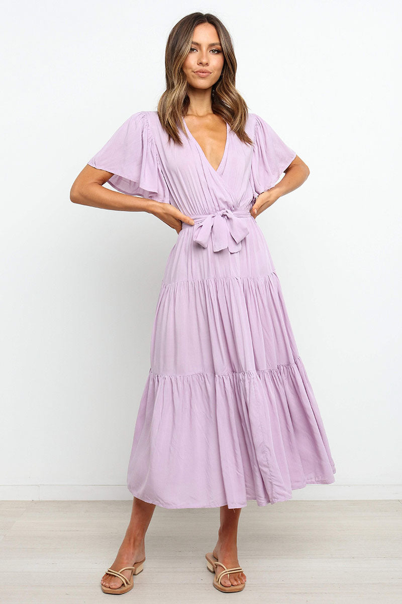Robe maxi fluide pour femmes avec lien à nouer et manches papillon Chic und Stil