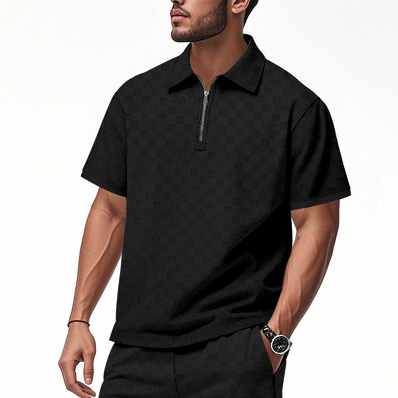 Polo moderne pour hommes à manches courtes avec fermeture éclair et motif à carreaux Chic und Stil