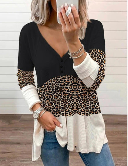 T-shirt à manches longues pour femmes avec motif animal et détails de boutons Chic und Stil