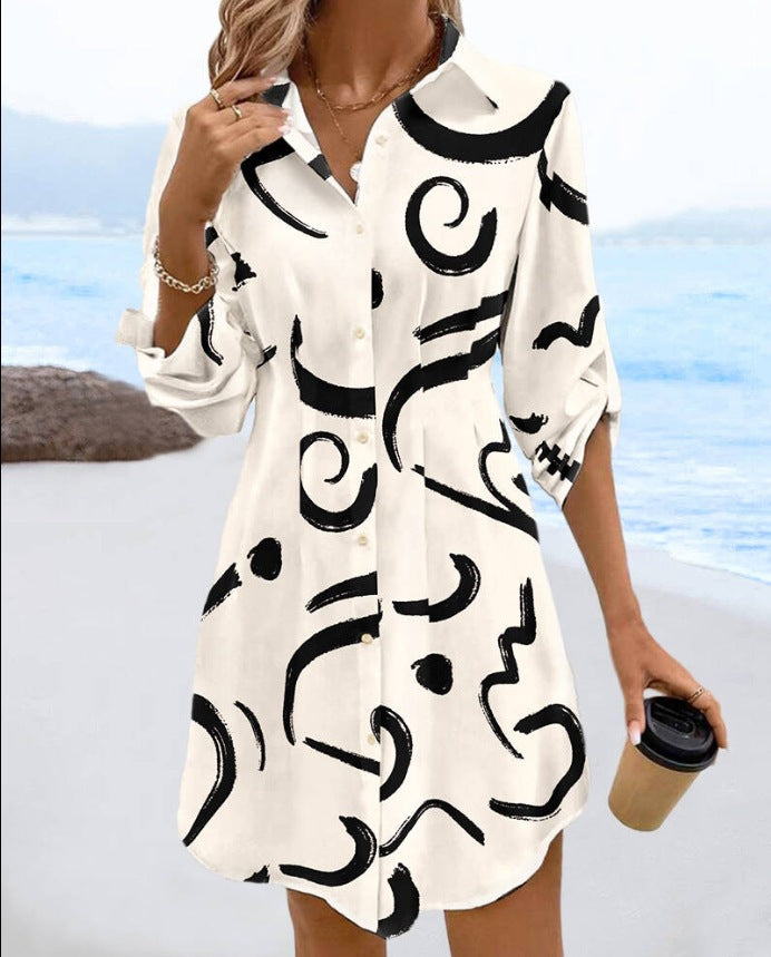 Dames Abstract Print Boutonnés Hemdkleid Chic und Stil