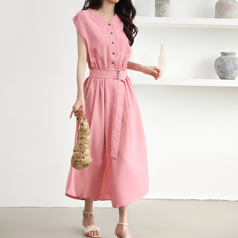 Robe midi femme avec patte de boutonnage et ceinture à la taille Chic und Stil