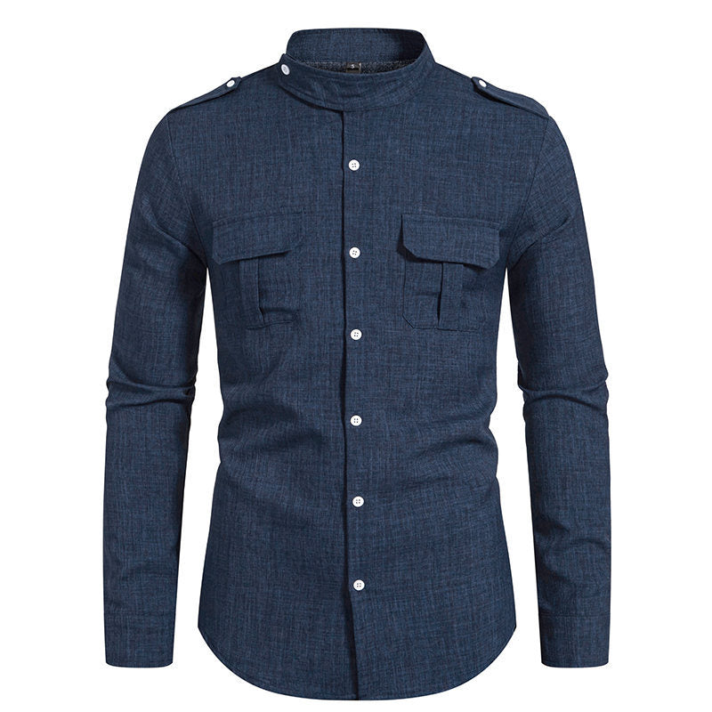 Chemise à manches longues pour hommes avec col montant et deux poches poitrine pratiques Chic und Stil