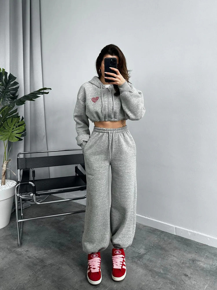 Ladies cropped hoodie and casual jogger pants Chic and Style