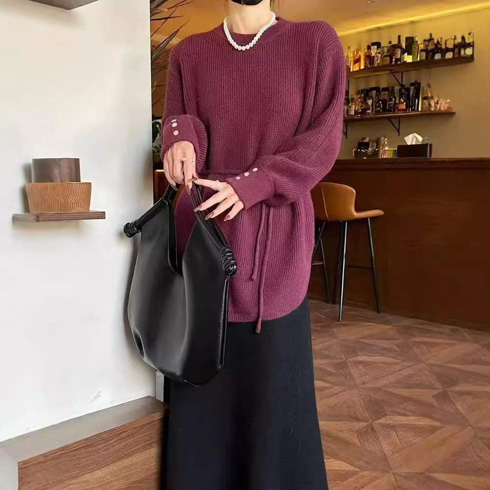Pull en maille décontracté pour femmes avec lien à la taille et coupe décontractée Chic und Stil
