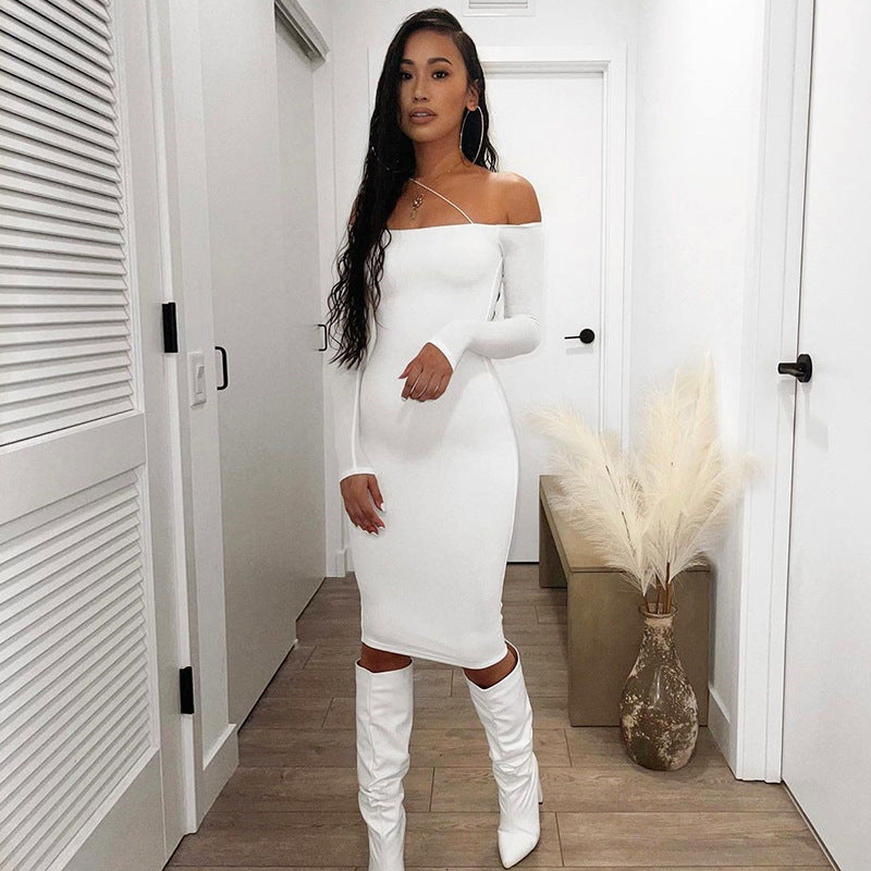 Robe mini off-shoulder ajustée pour femmes avec manches longues Chic und Stil