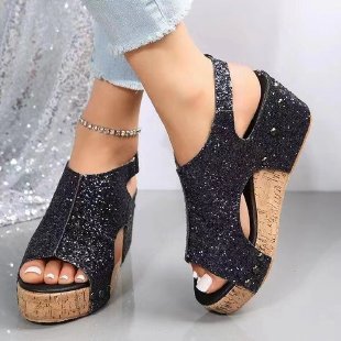 Sandales à doigts scintillants pour femmes avec semelle en liège et semelle extérieure antidérapante Chic und Stil