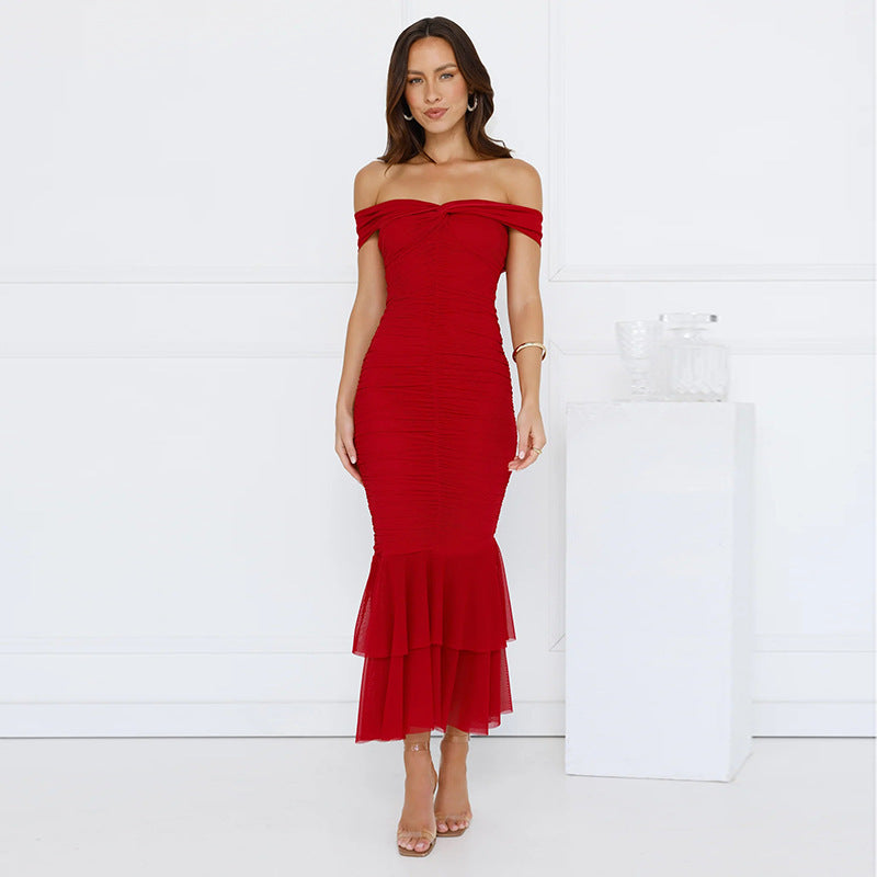 Robe maxi à volants avec épaules dénudées pour femmes Chic und Stil
