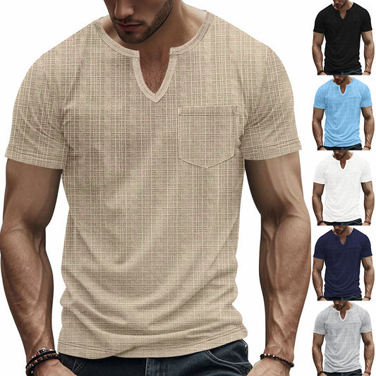 Chemise courte à manches courtes tendance pour hommes avec structure et col Henley Chic und Stil