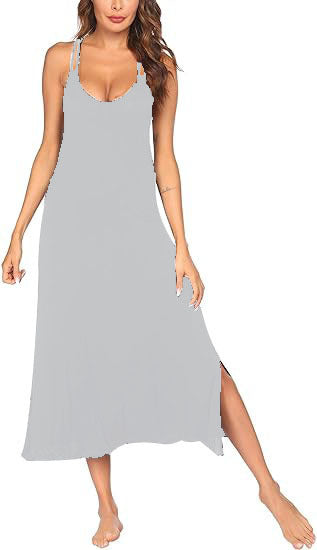 Robe maxi aérienne pour femmes avec des bretelles spaghetti fines et des fentes latérales Chic und Stil