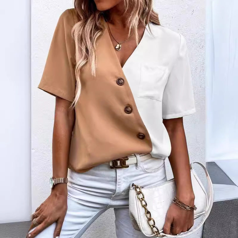 Chemise élégante pour femmes avec un design de couleur asymétrique et des détails de boutons Chic und Stil