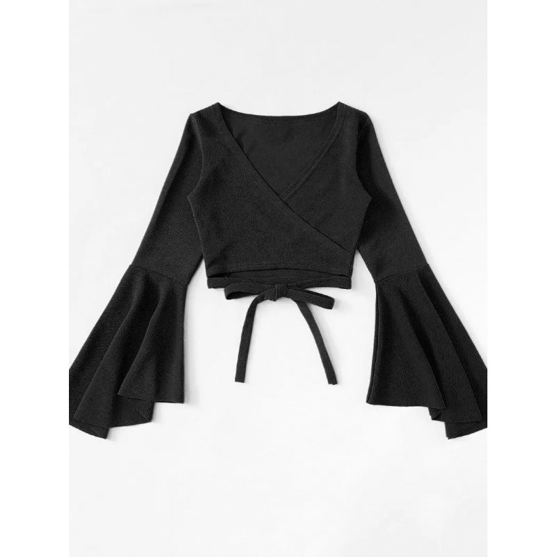 T-shirt enroulé court à manches évasées pour femmes Chic und Stil