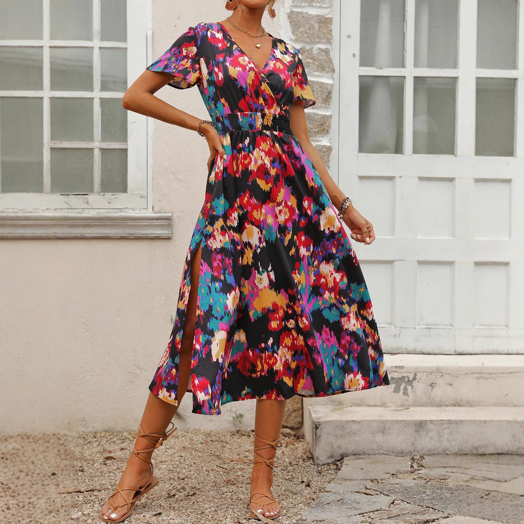 Robe maxi pour femmes avec design à enrouler et motif floral Chic und Stil