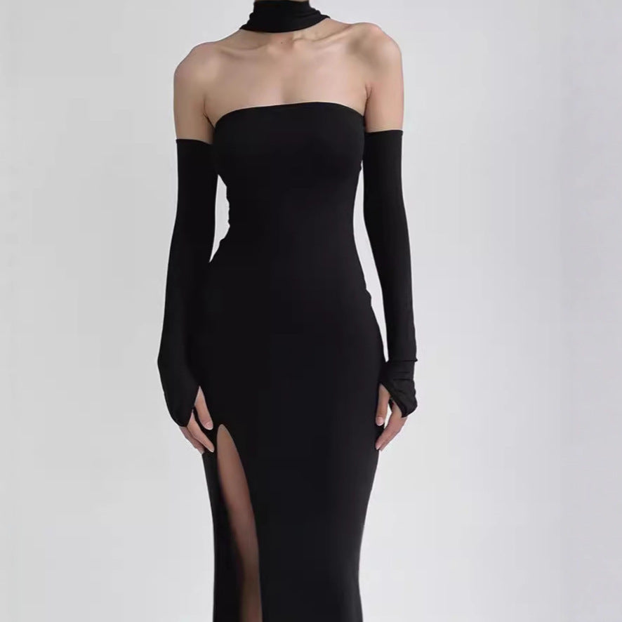 Dames élégante robe maxi avec décolleté off-shoulder et longue fente Chic und Stil