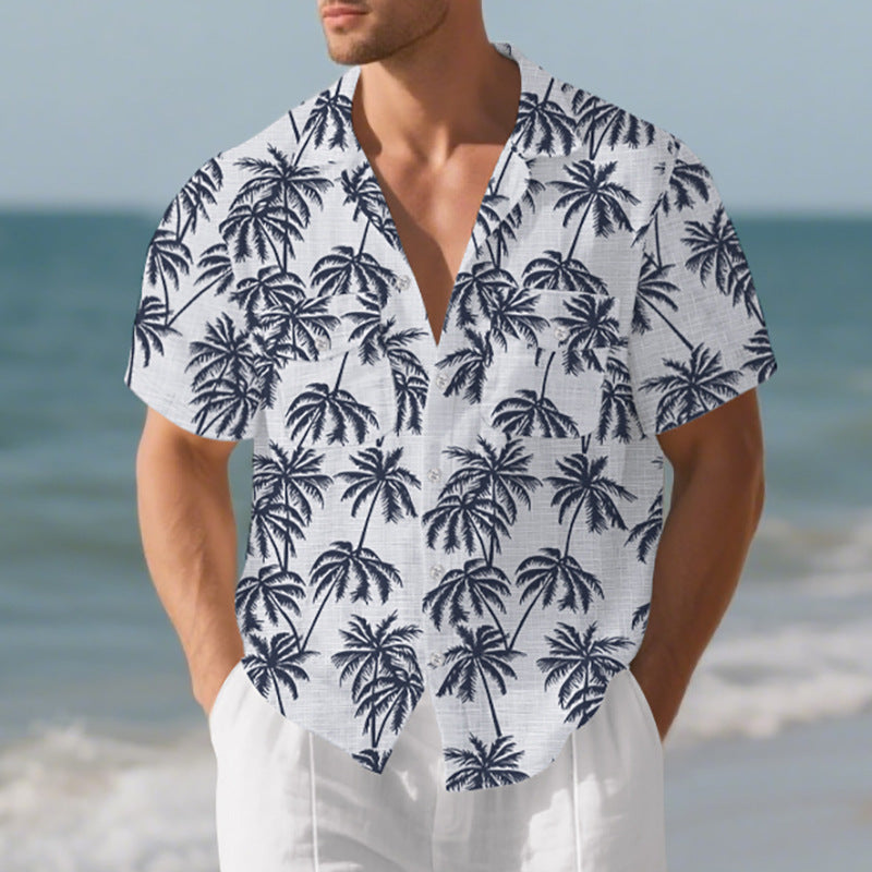 Chemise à manches courtes pour hommes avec motif palmier et poche poitrine pratique Chic und Stil