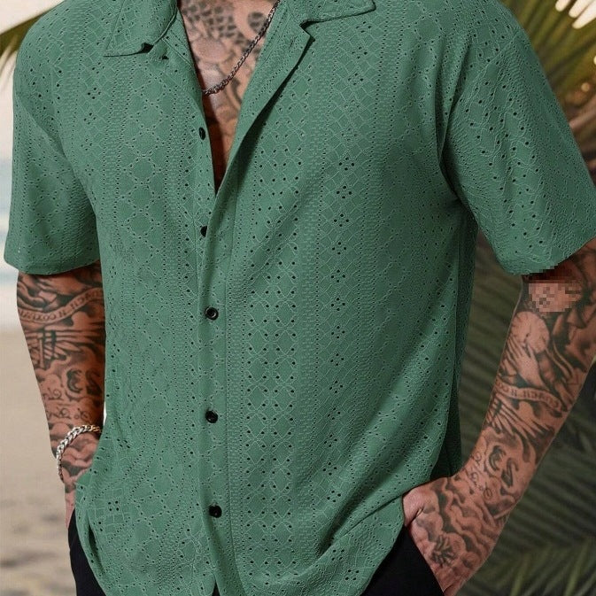 Chemise à manches courtes pour hommes avec broderie délicate en dentelle Chic und Stil