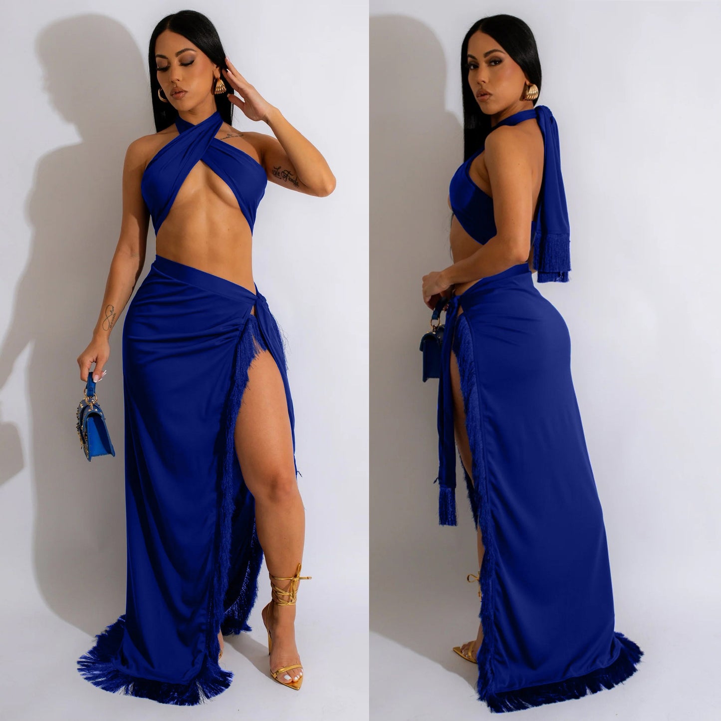 Women's Halter Neck Maxi Dress with High Slit Chic and Style
