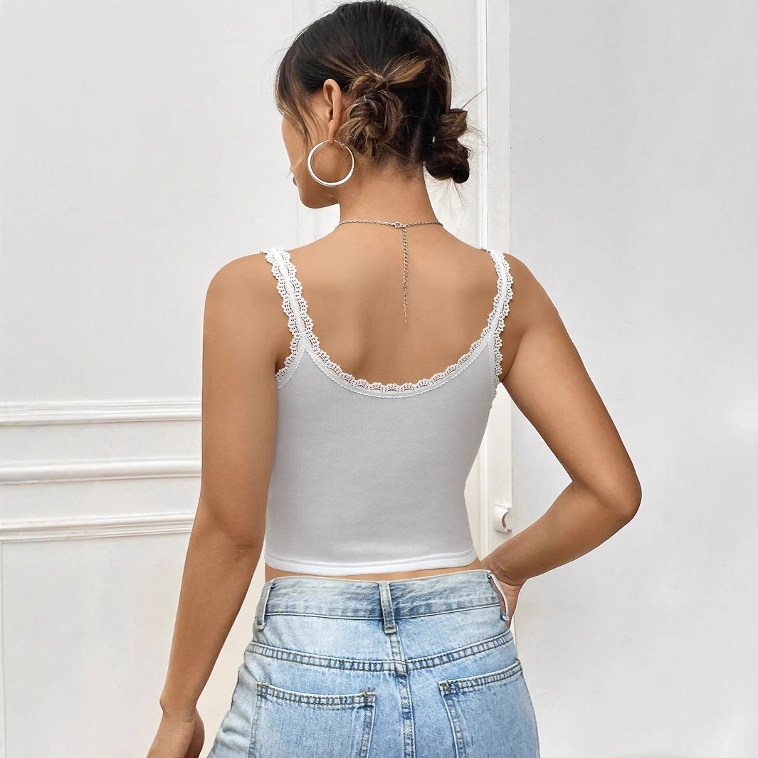 Dames Détails en Dentelle Crop-Top Chic und Stil