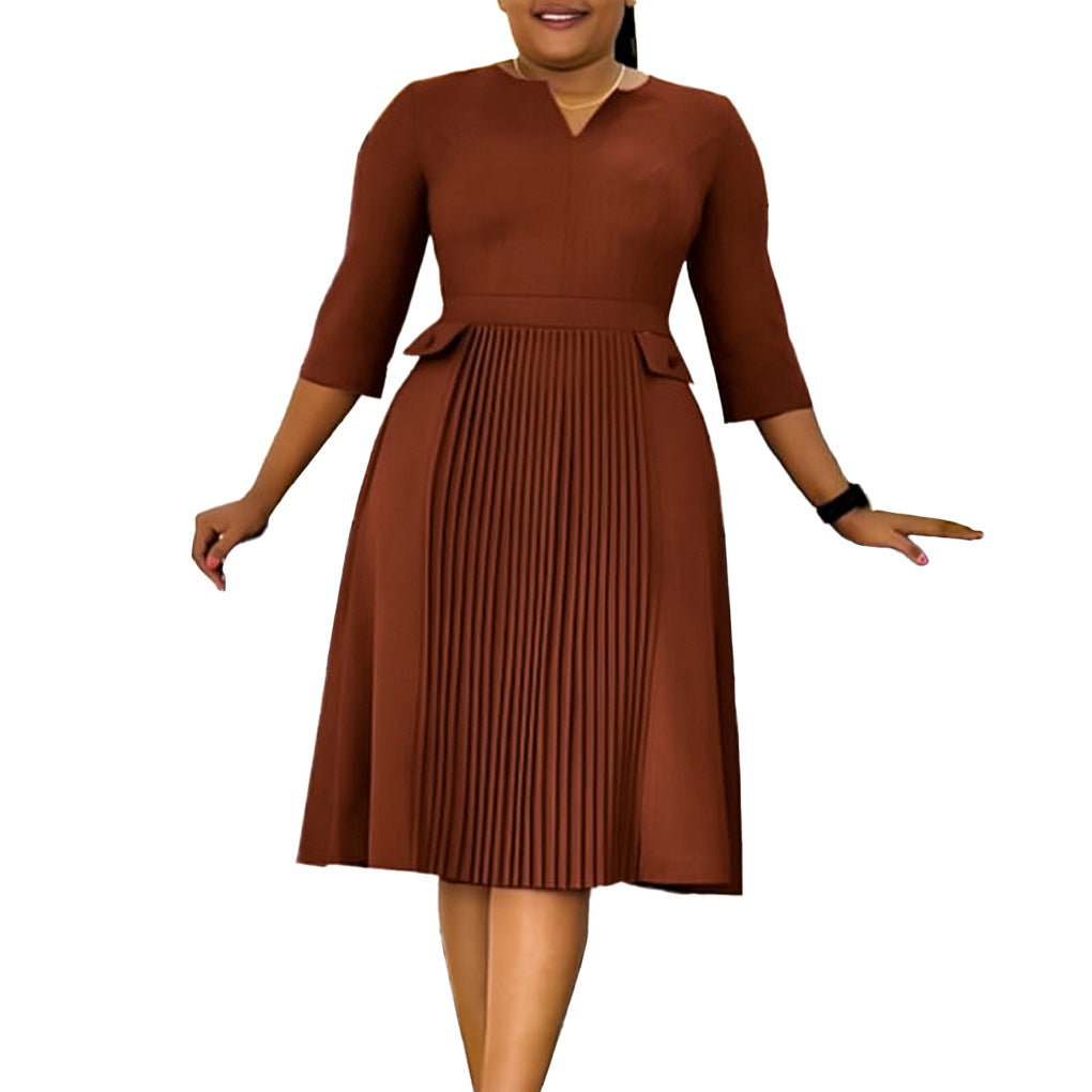 Dames Élégante Robe Midi à Plis Chic und Stil